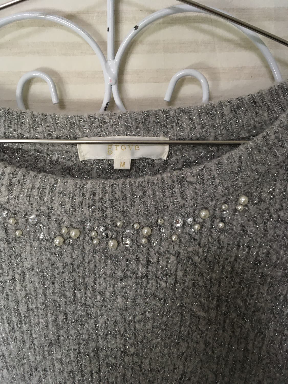 빈티지 그레이 펄 진주 니트 y2k 스트릿 갸루 펑키 일본빈티지680 상품이미지4