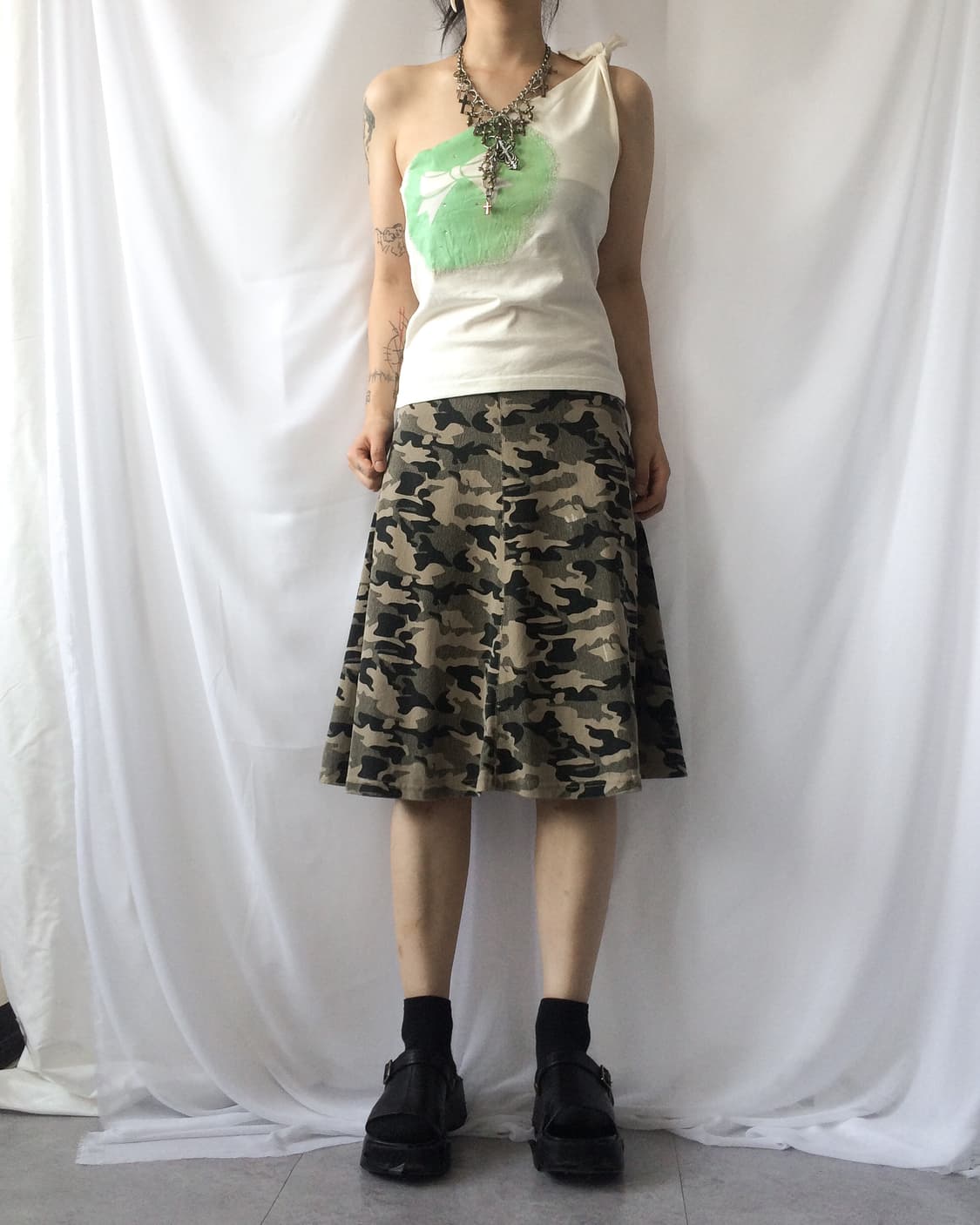 Ribbon printing one shoulder top 상품이미지6