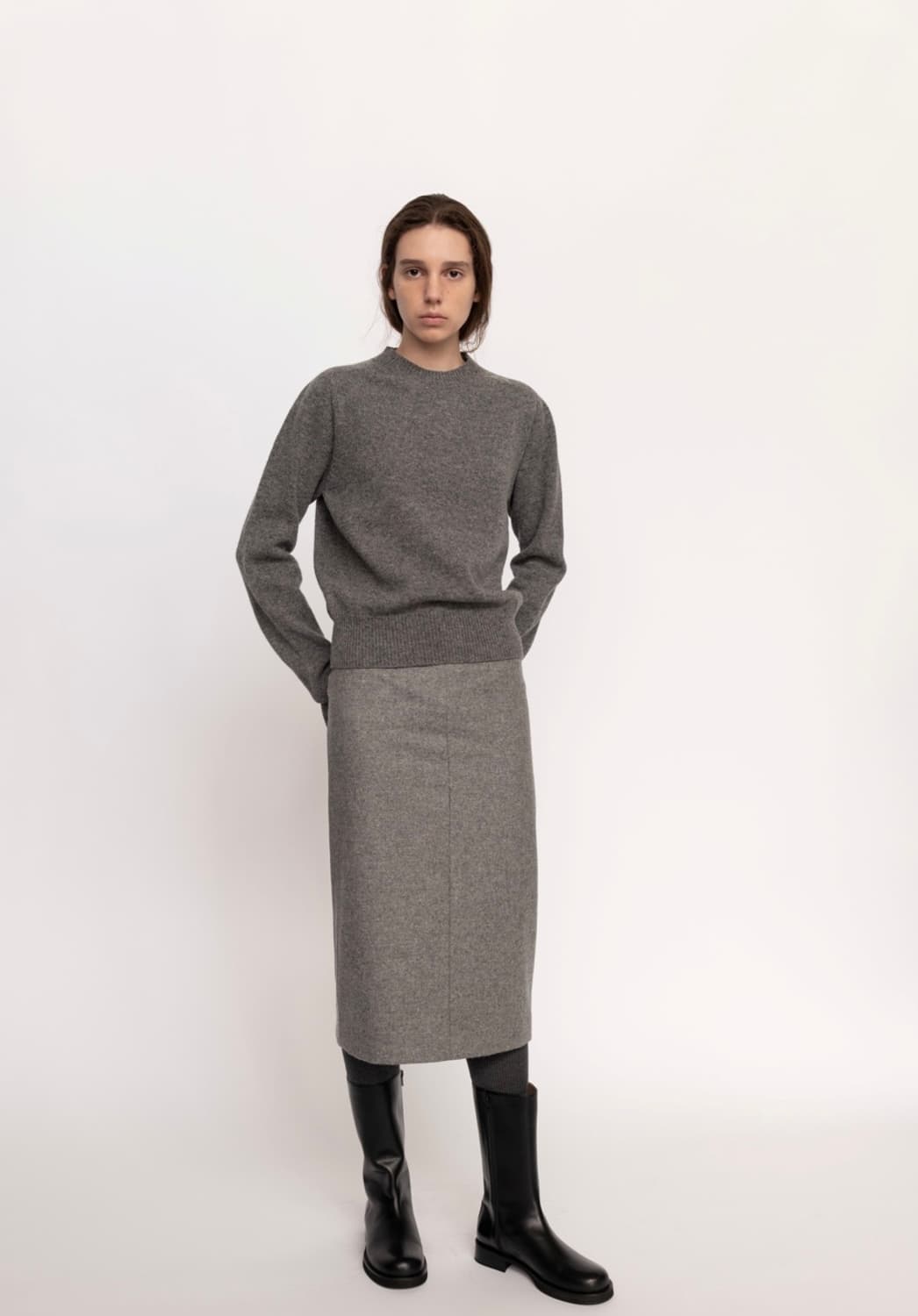 르로브 (lerobe) 차콜 그레이 울 스커트 상품이미지7