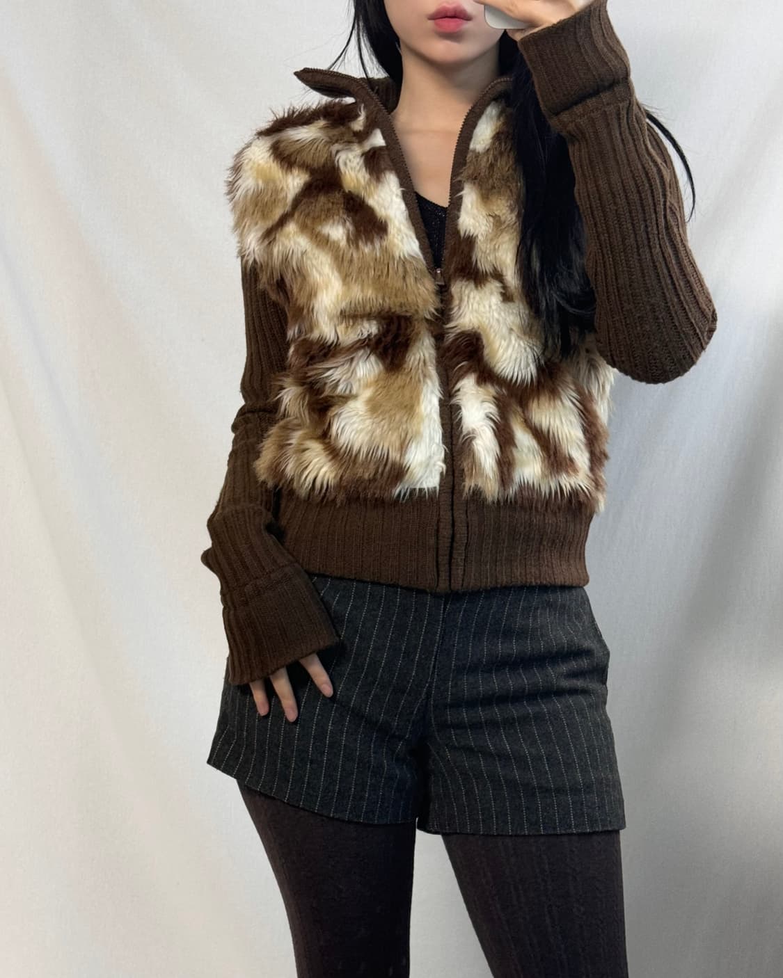 프론트 퍼 하이 넥 니트 집업 상품이미지5