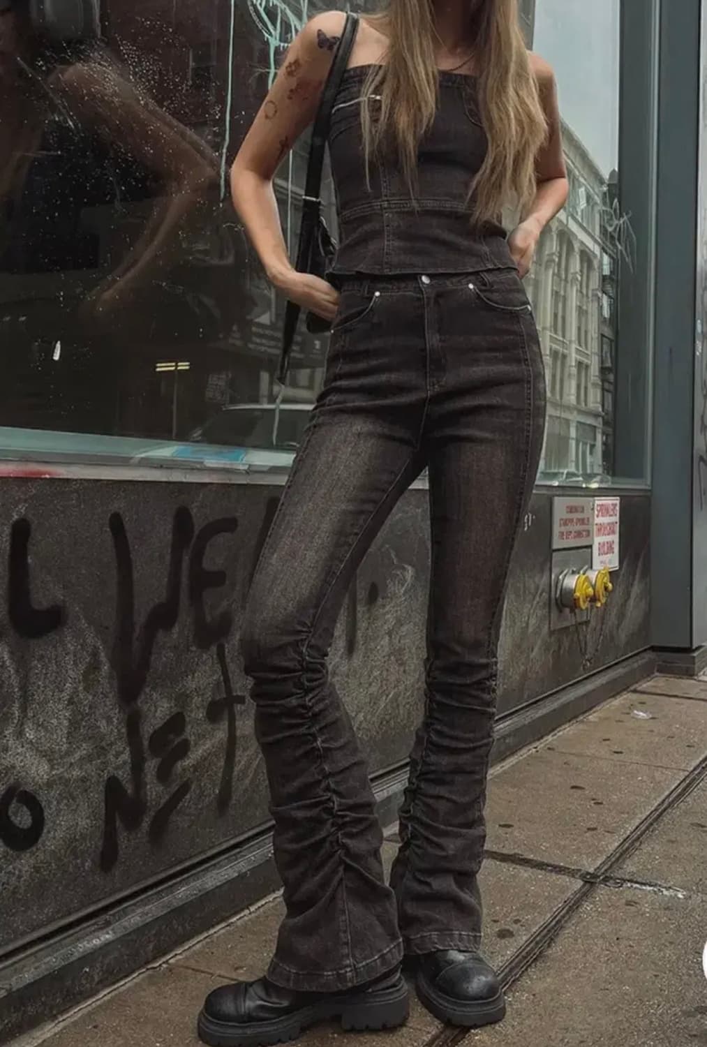 유랜 블랙 셔링 팬츠 상품이미지2