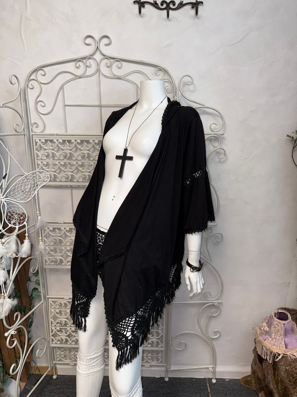 Black grunge crochet hood cardigan 상품이미지5