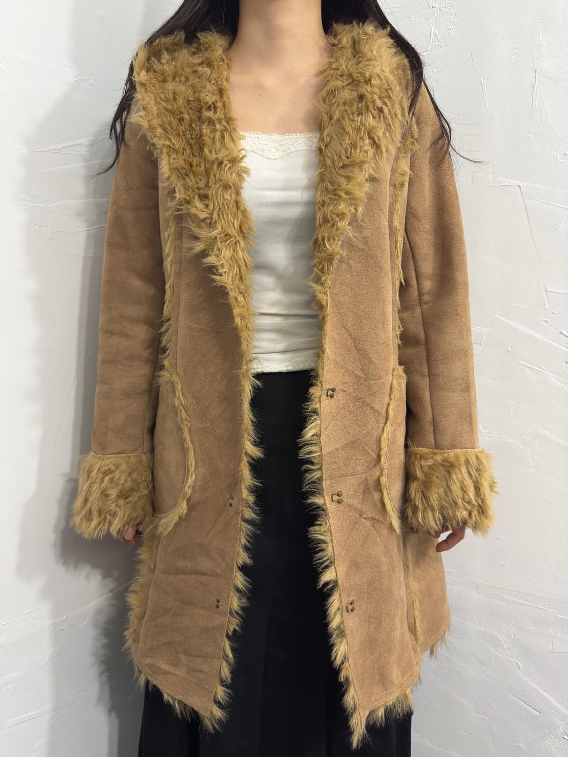 royal party fur detail suede hood coat 상품이미지3