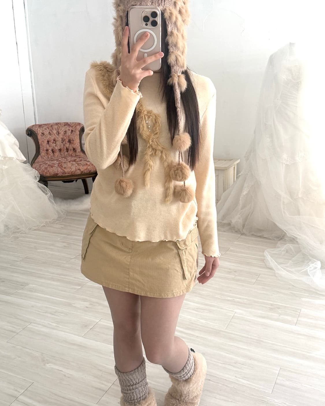 Y2k beige cargo mini skirt 상품이미지2