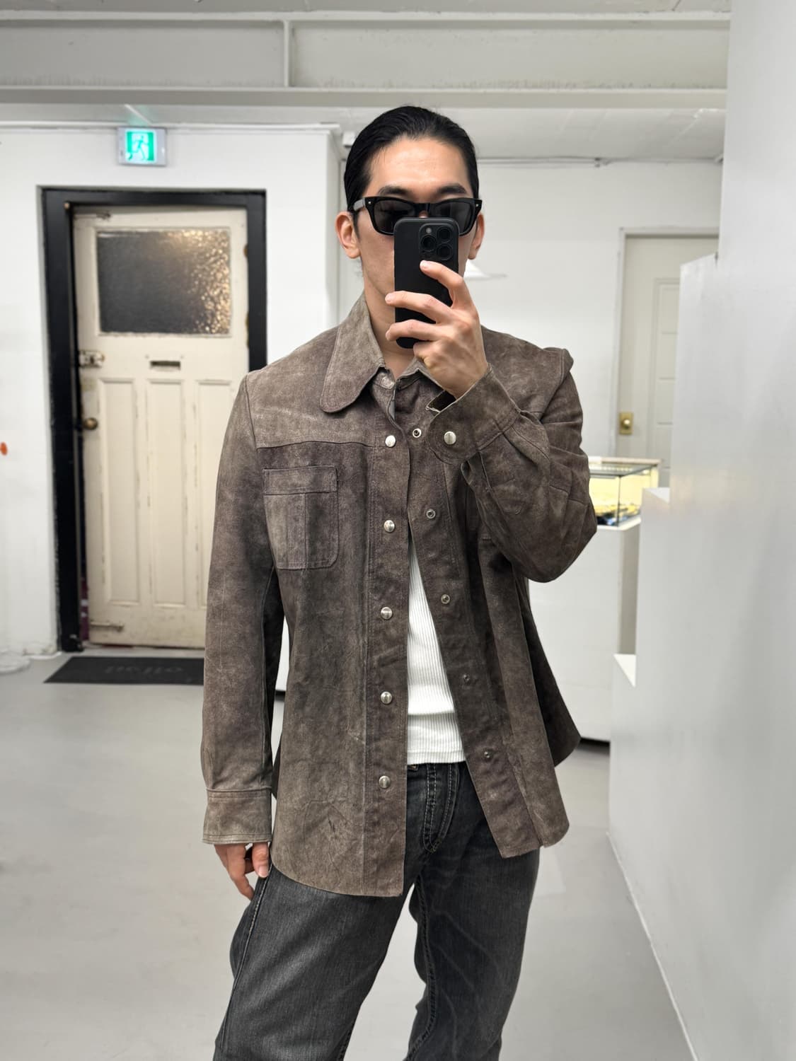 빈티지 스웨이드 레더 셔츠 상품이미지2