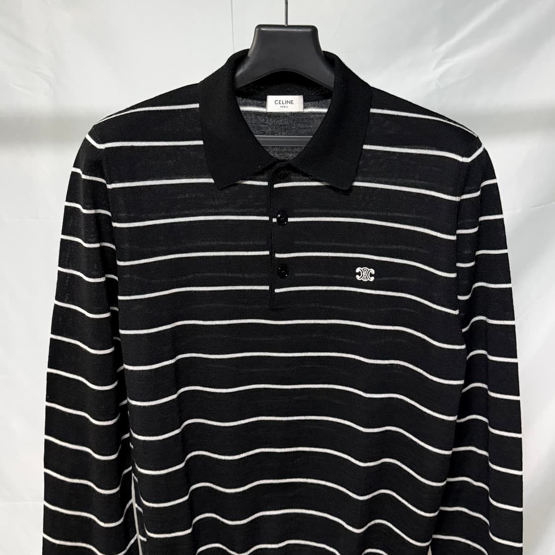 [S+급/M] 셀린느 트리오페 스트라이프 긴팔 카라티 블랙 상품이미지2