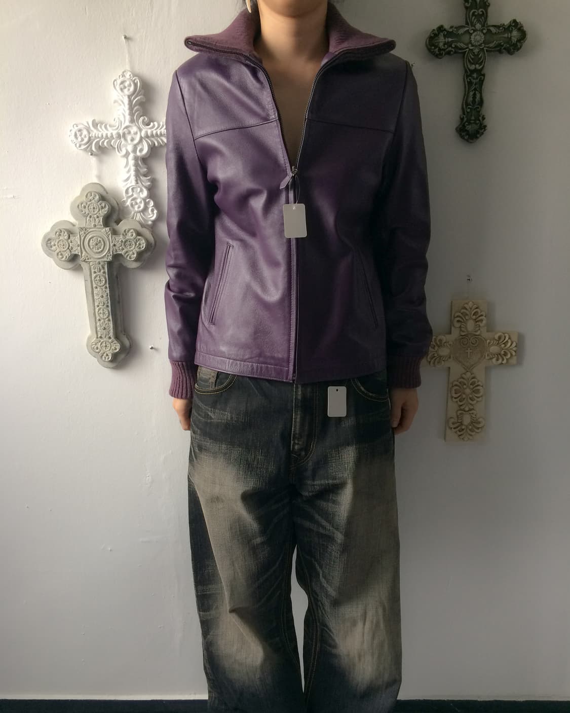 High neck leather lamb bomber jacket 상품이미지1