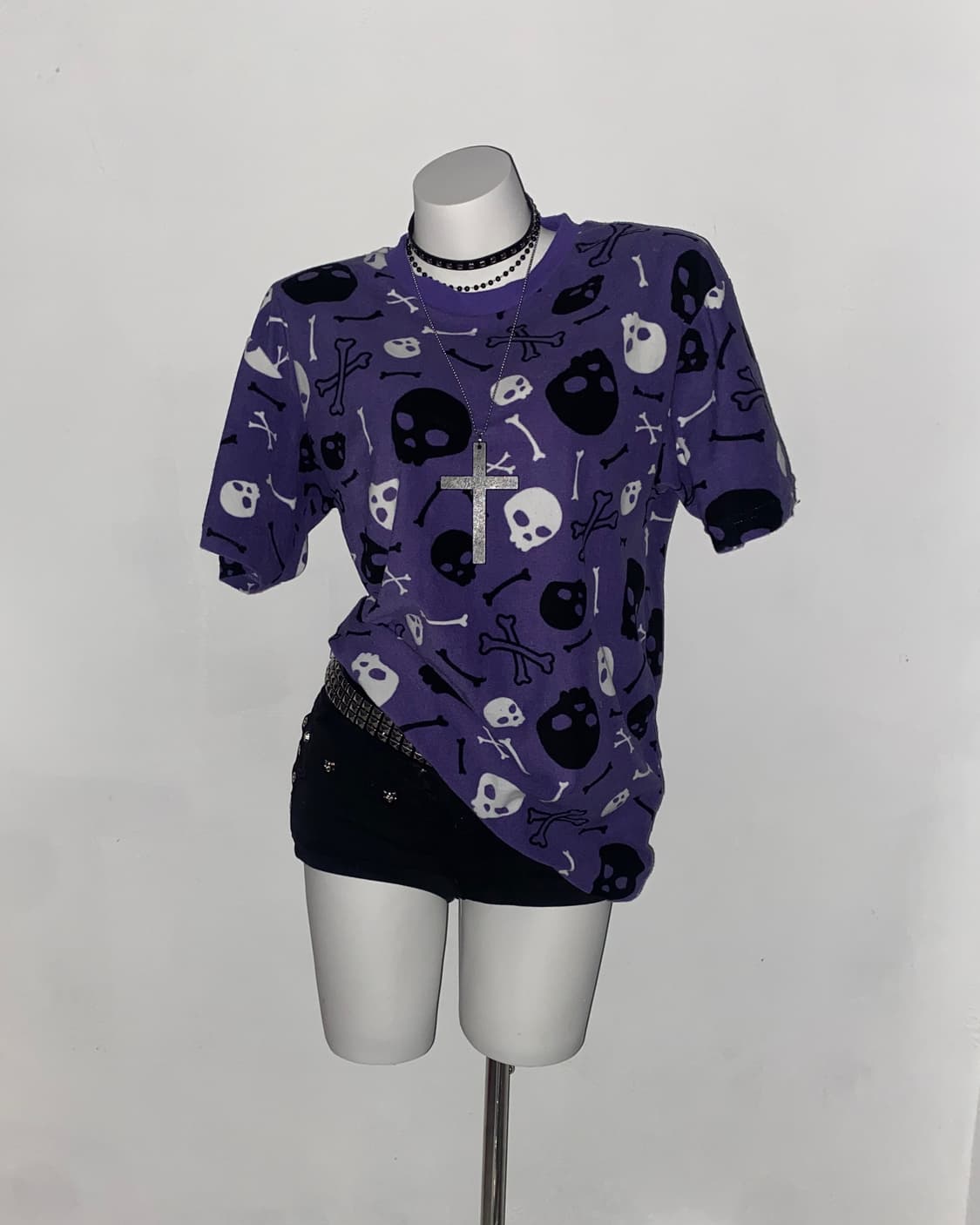 Purple Skull & Bones punk T-shirt 상품이미지1