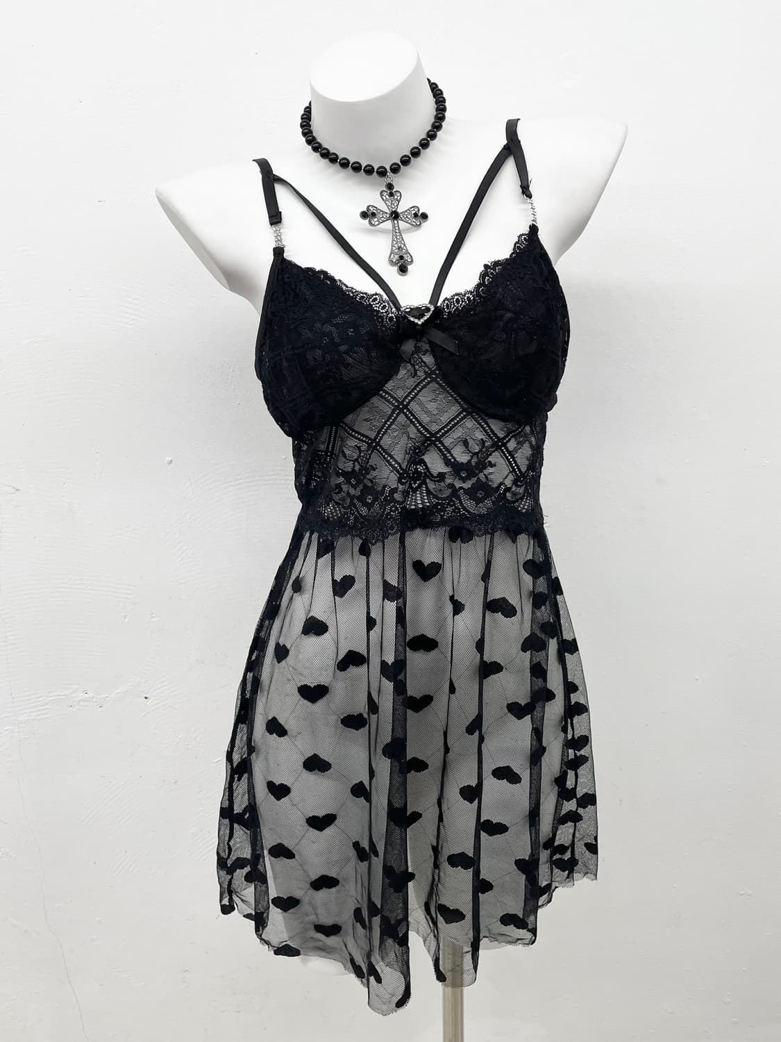 갸루 하트 큐빅 레이스 슬립 상품이미지1