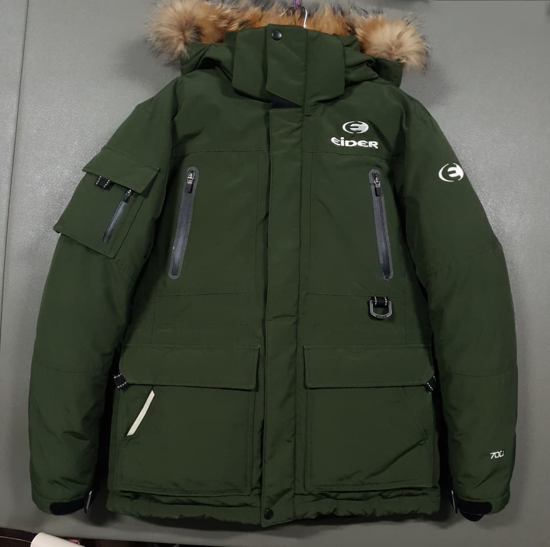 L (100) 아이더 노바 다운 자켓 후드퍼 헤비 덕다운 패딩 점퍼 카키 상품이미지1