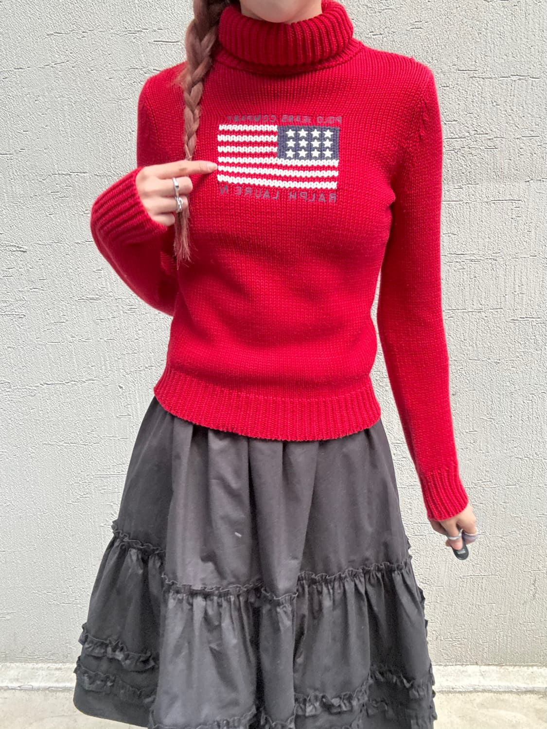 폴로진스 성조기 레드 터틀넥 코튼니트 상품이미지1