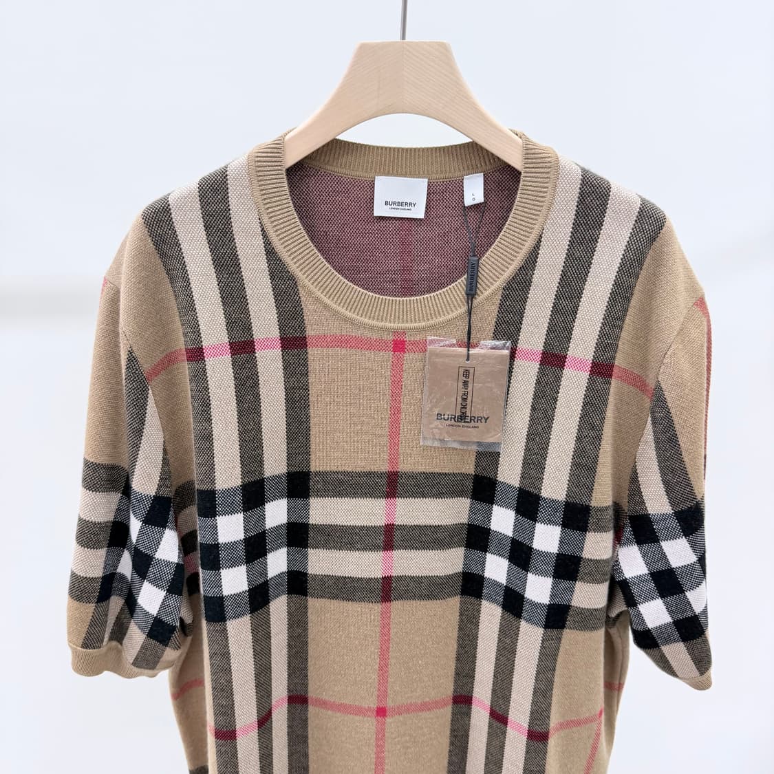 [미사용/L] 버버리 체크 울 실크 자카드 반팔 니트 상품이미지2