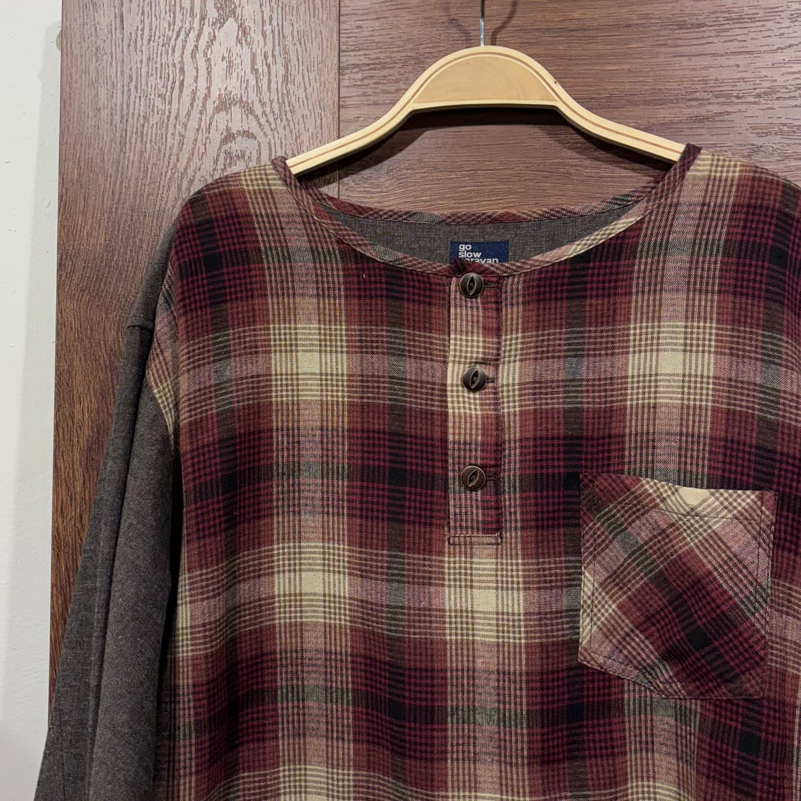 고슬로우카라반 체크 포켓 코지 배색 셔츠 아메카지 모리 상품이미지4