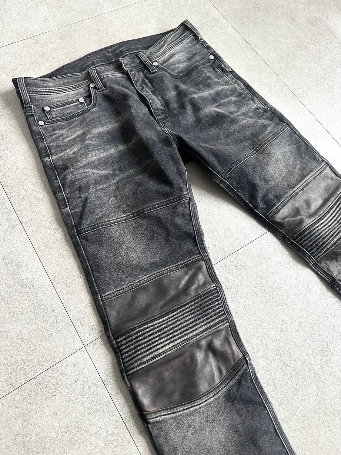 닐바렛 바이커 레더 패널 슬림진 상품이미지6