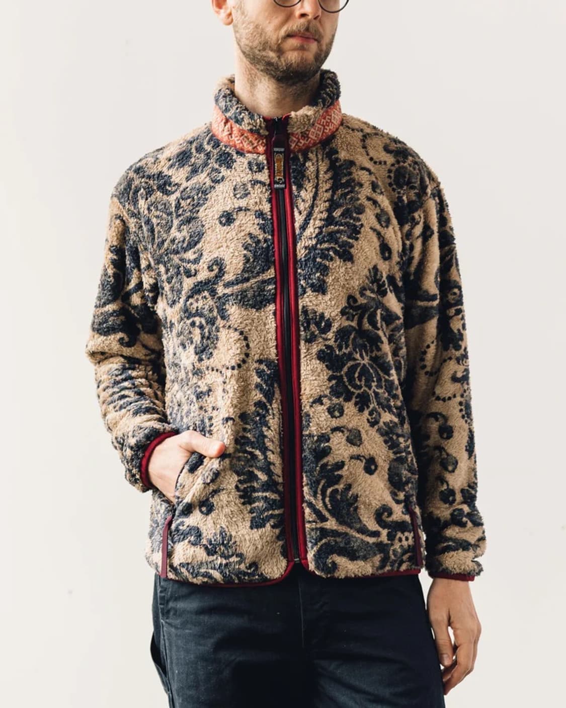 캐피탈 다마스크 패턴 플리스 집 블루존 베이지 상품이미지7