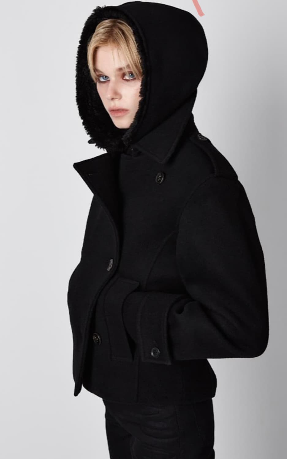 이안조 울 후디 피코드 블랙코트  상품이미지1