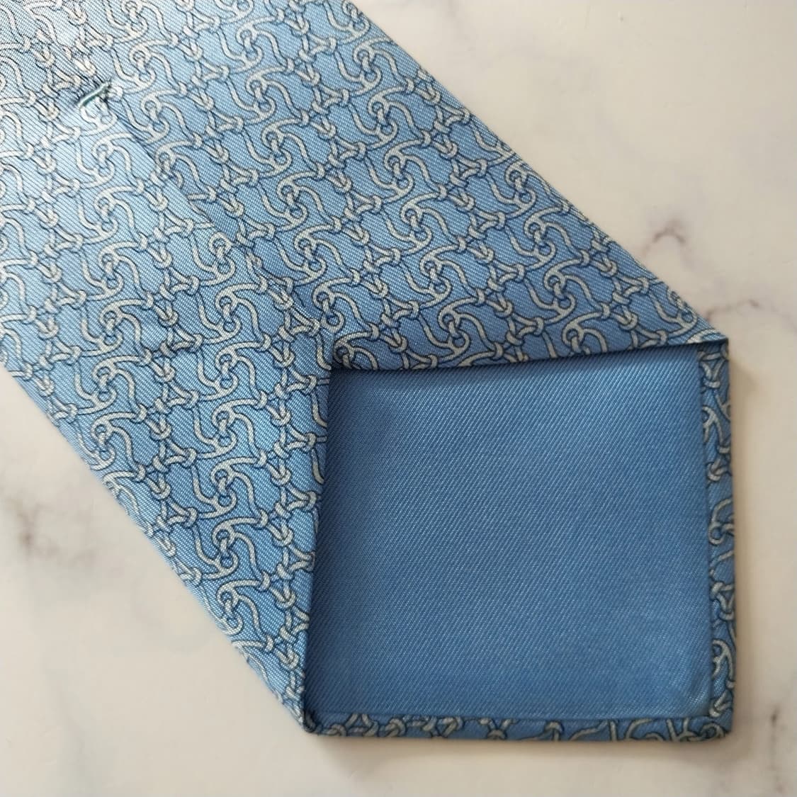 에르메스 실크 스카이블루 체인 패턴 넥타이 9.5cm B등급 K1373
 상품이미지7