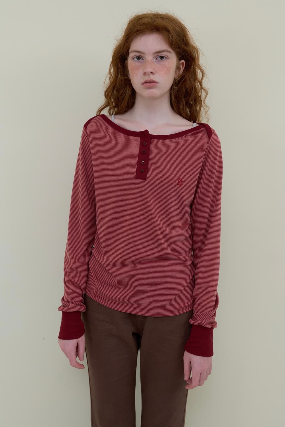 보트넥 스트라이프 티 버건디 상품이미지2