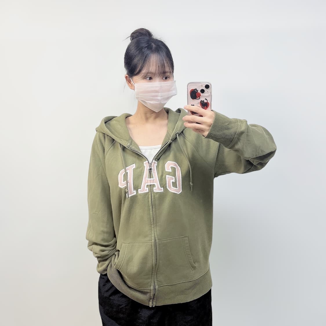 갭 GAP 스펠 로고 후드집업 카키 핑크 상품이미지1