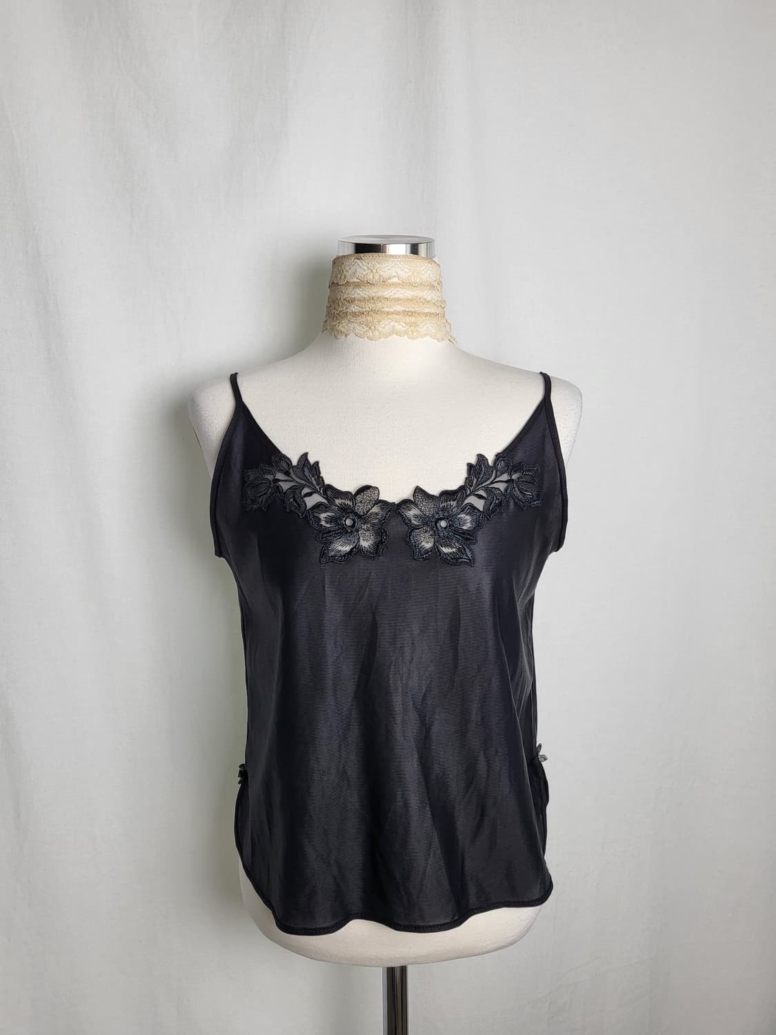 빈티지 미드나잇 블랙 자수 슬립 이너 나시 페어리 상품이미지1