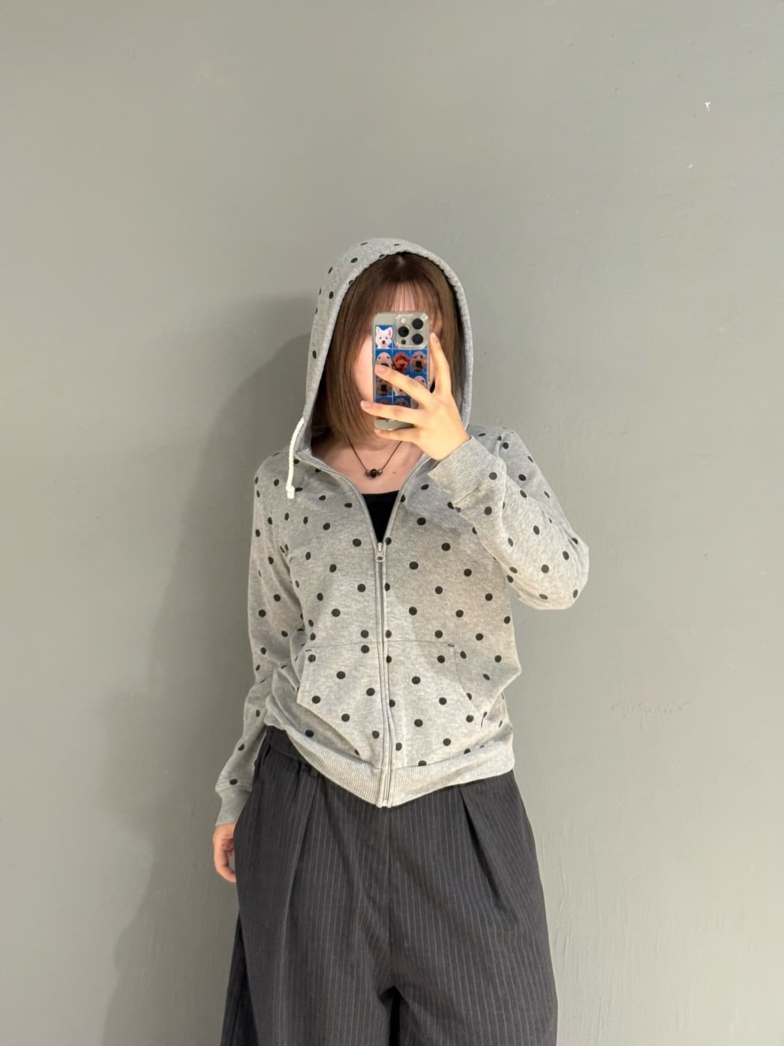 dot pattern hood zip-up 상품이미지2