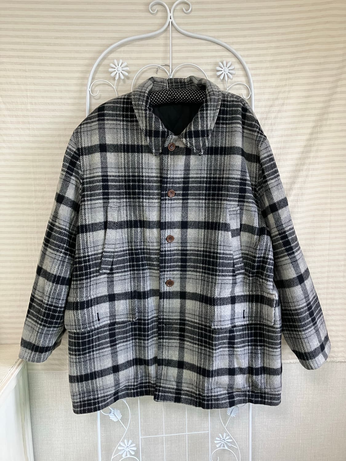 빈티지 블랙 채크 리버시블 코트 y2k 스트릿 갸루 펑키 일본빈티지506 상품이미지1