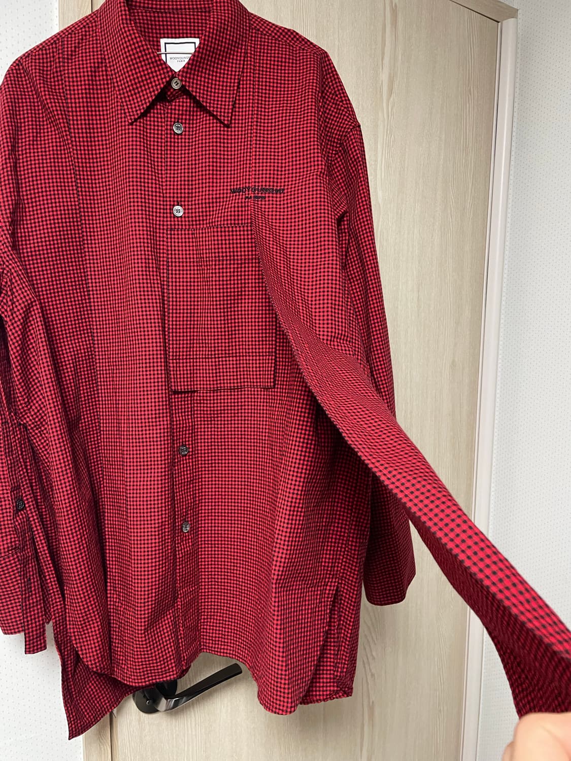48사이즈, 우영미 레드 깅엄 레이어드 체크셔츠 상품이미지5