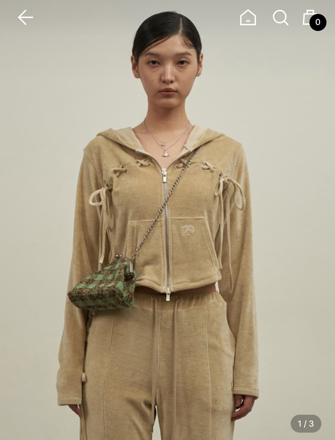 일리고 벨로아 레이스 업 후드 집업 베이지 상품이미지1