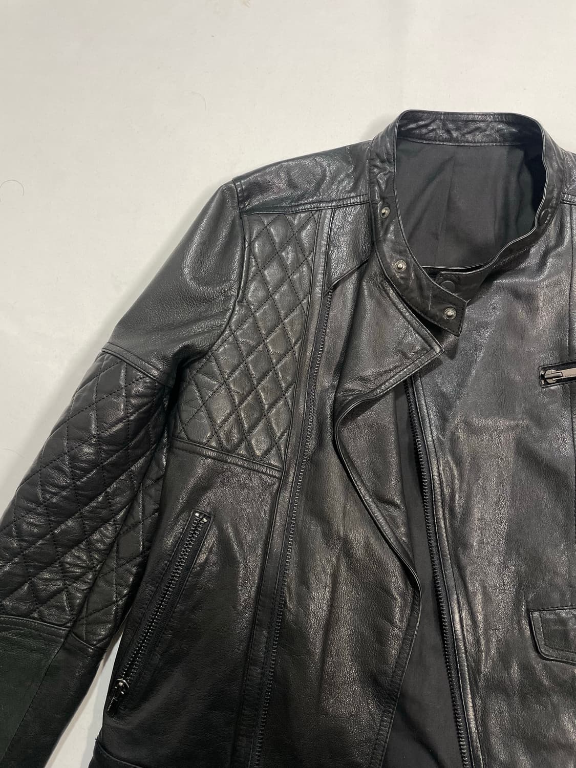 00‘s 정욱준 고트스킨 사선 바이커 자켓  상품이미지7