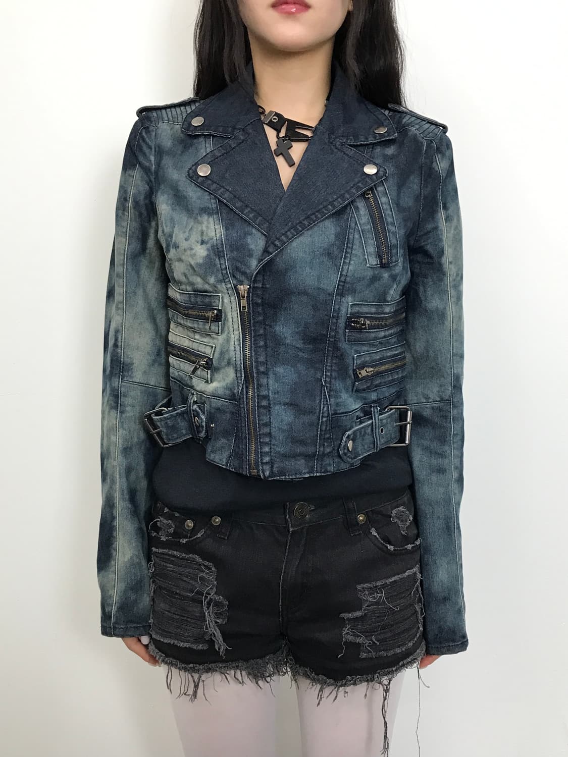 Jpn Y2k Acid Wash Denim Biker Jacket 상품이미지2