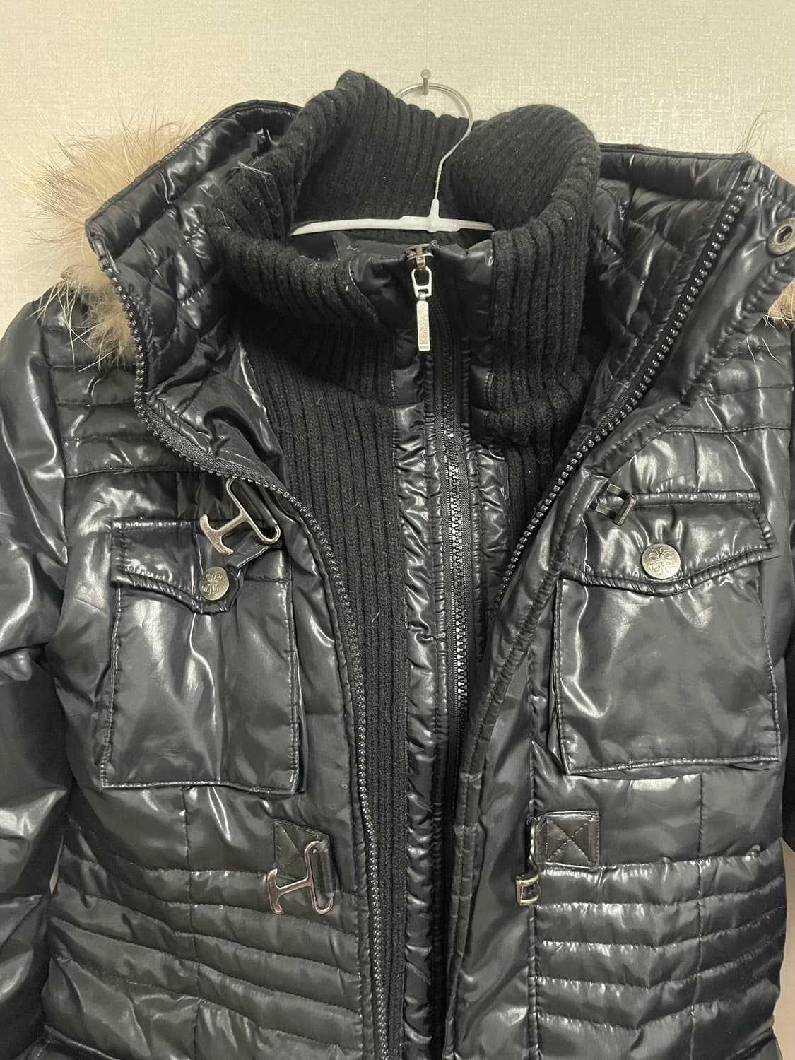 글로시 퍼 후드 롱패딩 상품이미지4