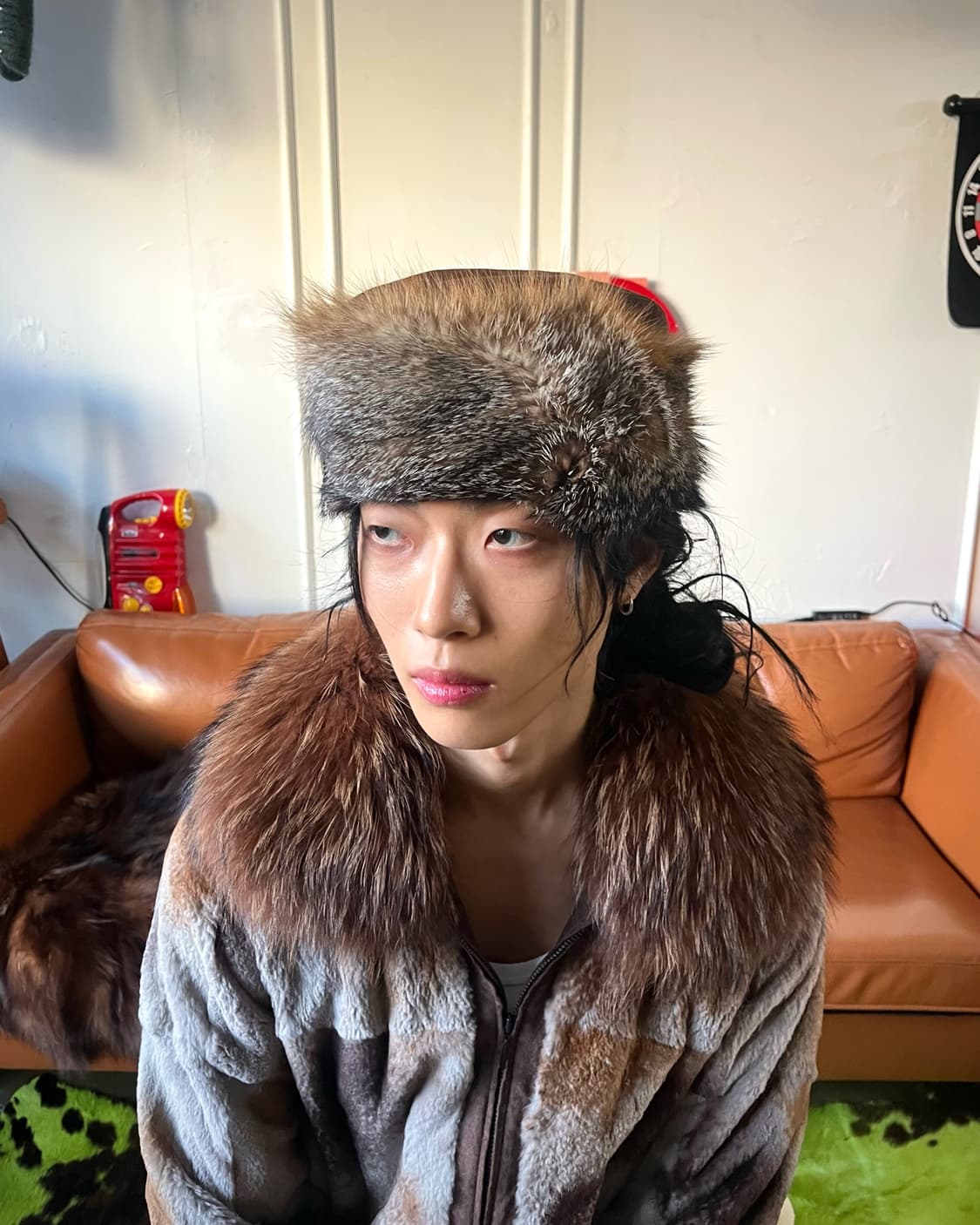 Grevi Itlian Real Fox Fur Leather Hat 상품이미지2