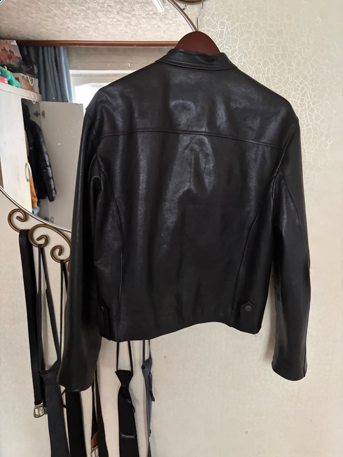 알레느LEATHER ASYMMETRIC BIKER JACKET BLACK 상품이미지3