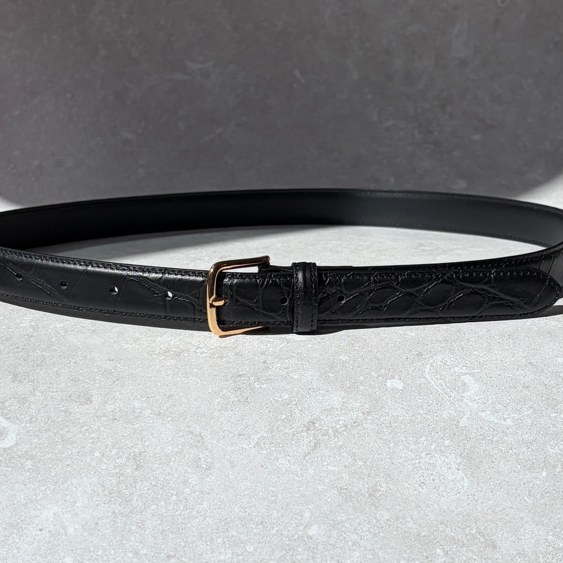 Oribell 크로커다일 페이던트 소가죽 골드버클 미니멀 버클 벨트 상품이미지7