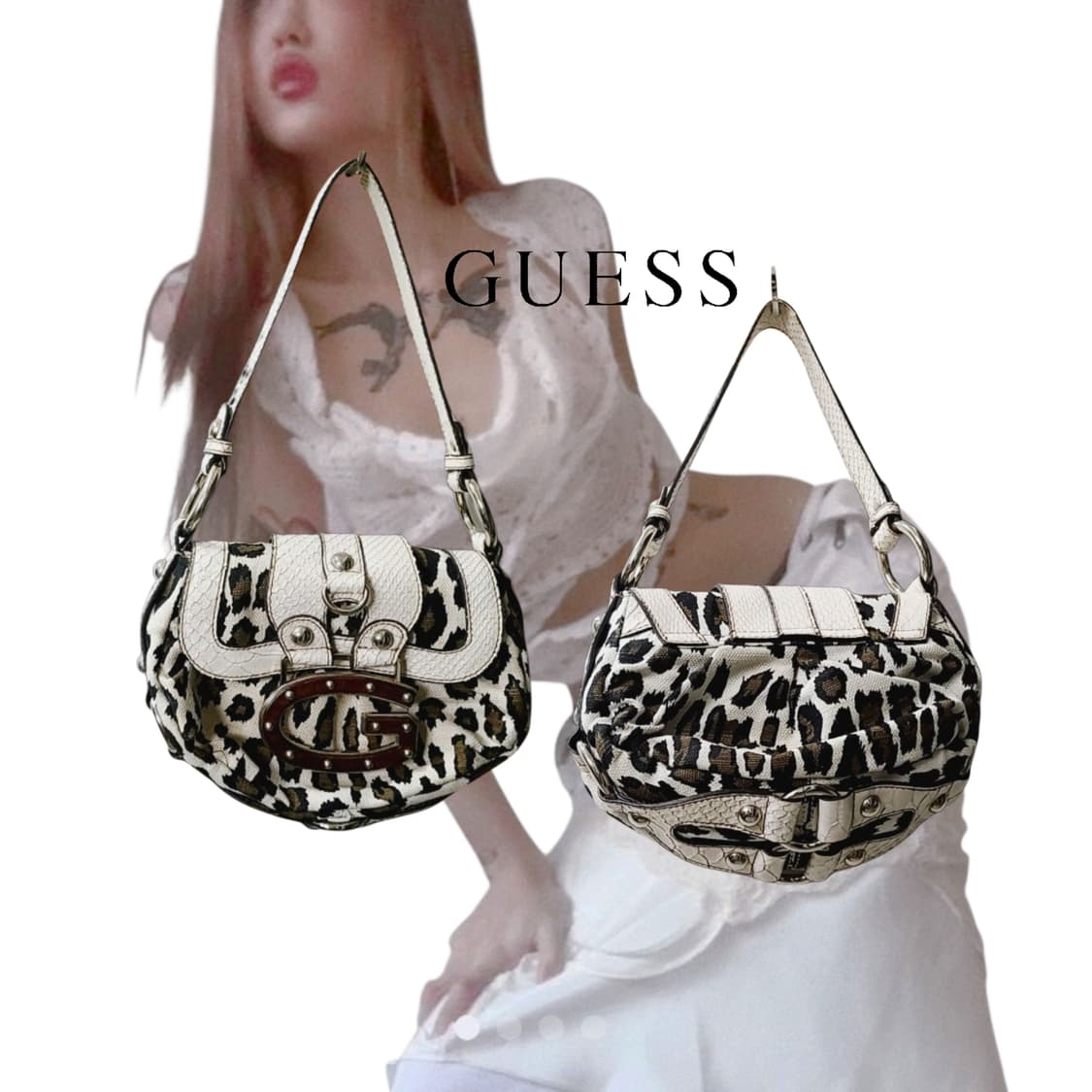 GUESS y2k Milk leopard Buckle phyton Bag 상품이미지1