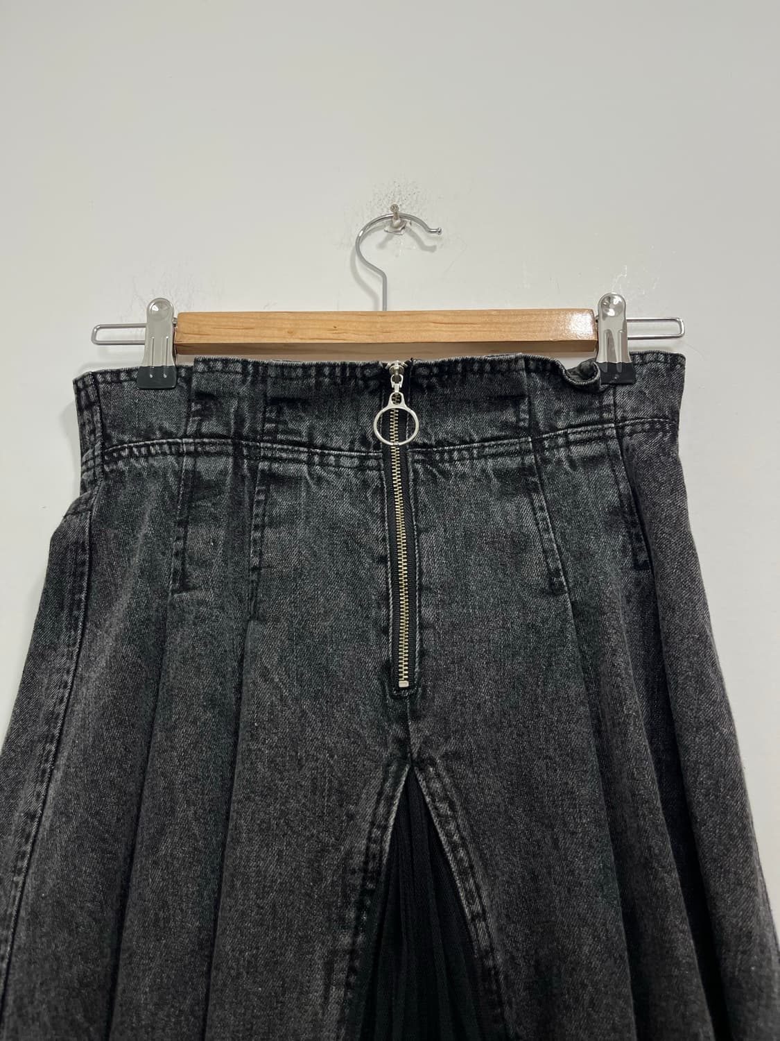 락펑크 레이스 레이어드 흑청 데님 롱스커트 상품이미지3