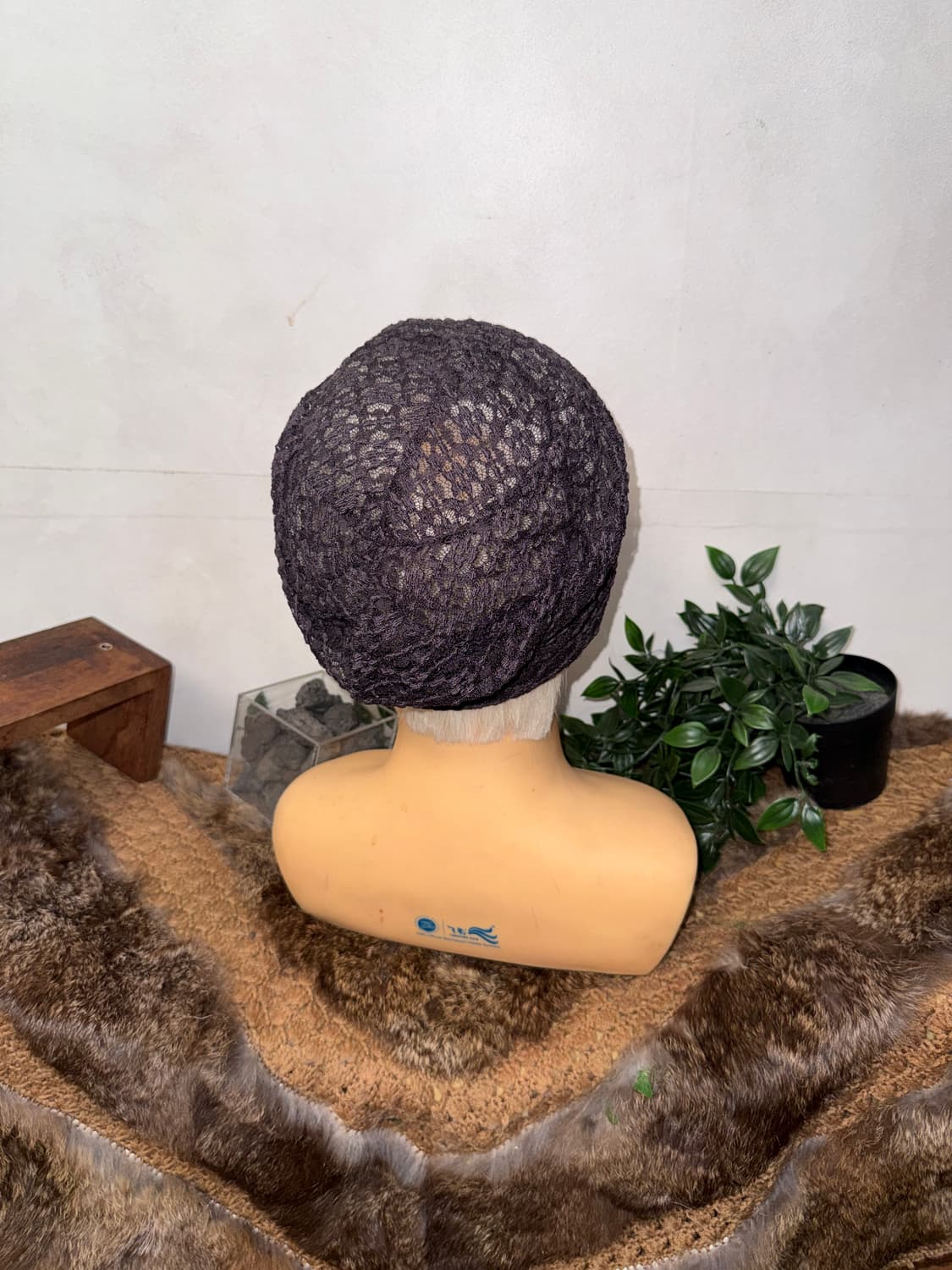 Ash purple floral lace beads beanie 상품이미지3
