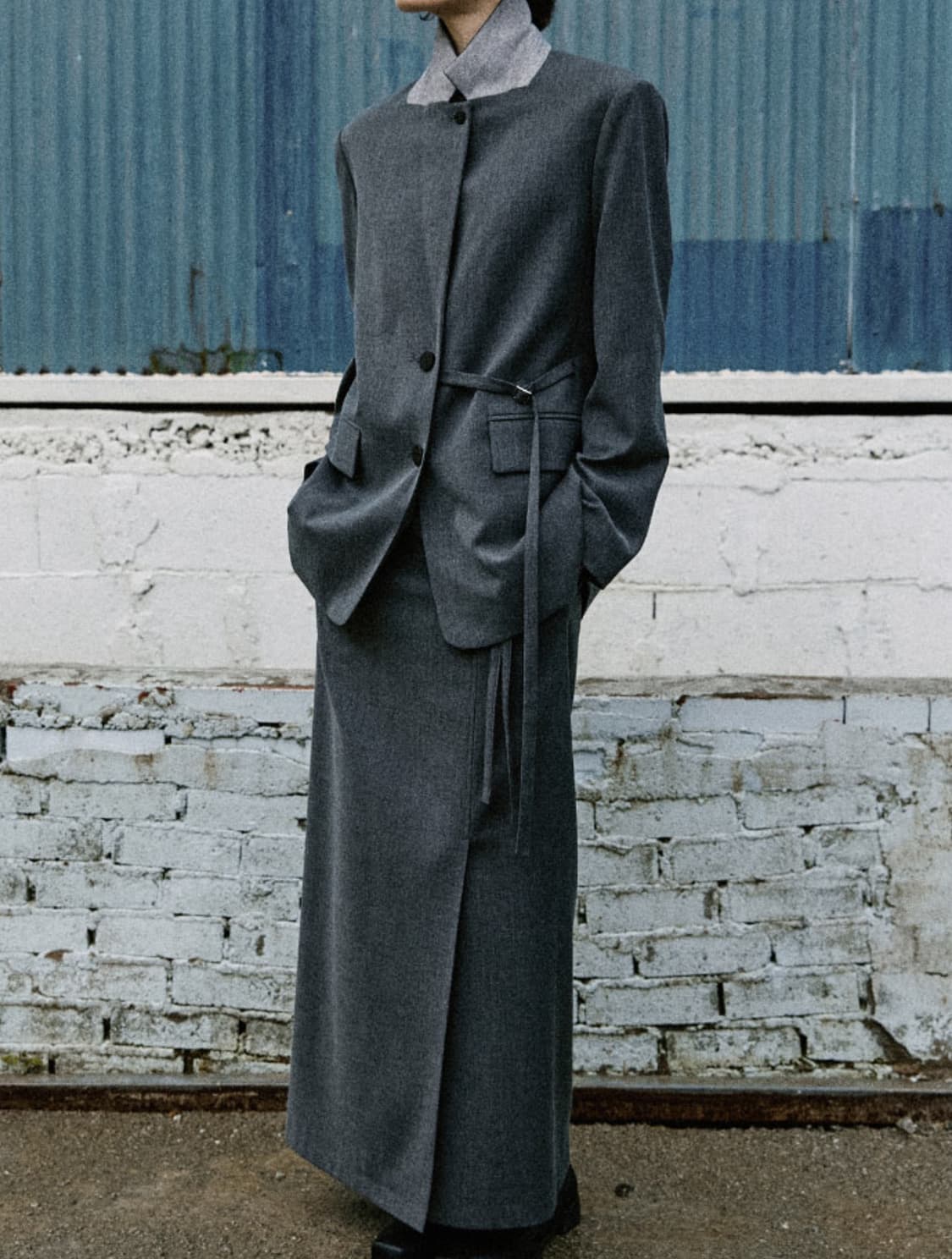 (1회 시착)  아티드 더블 스트랩 울 맥시 스커트 차콜 m 상품이미지4