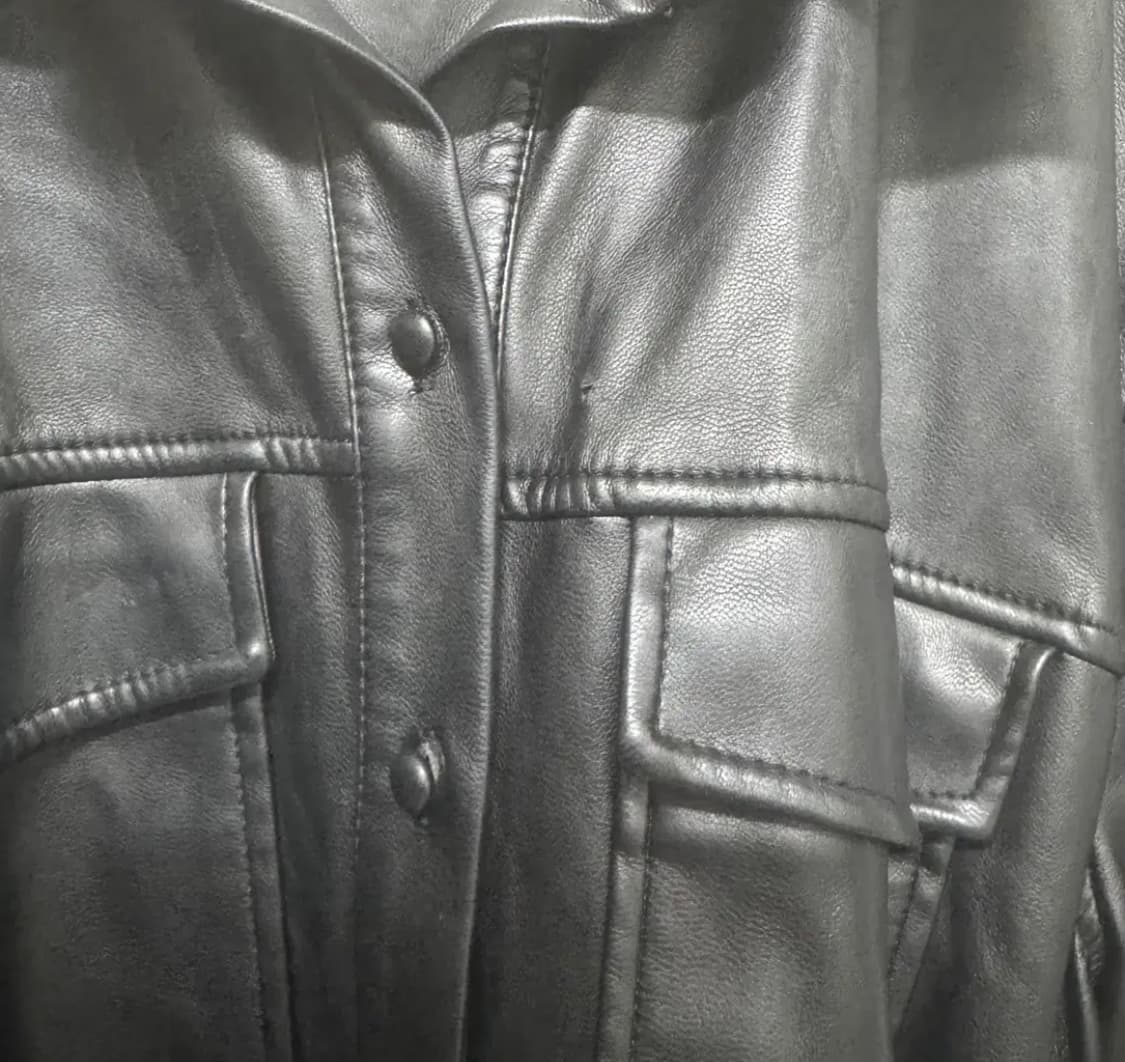 H&M 블랙 레더 셔츠형 롱 자켓 ops 상품이미지10