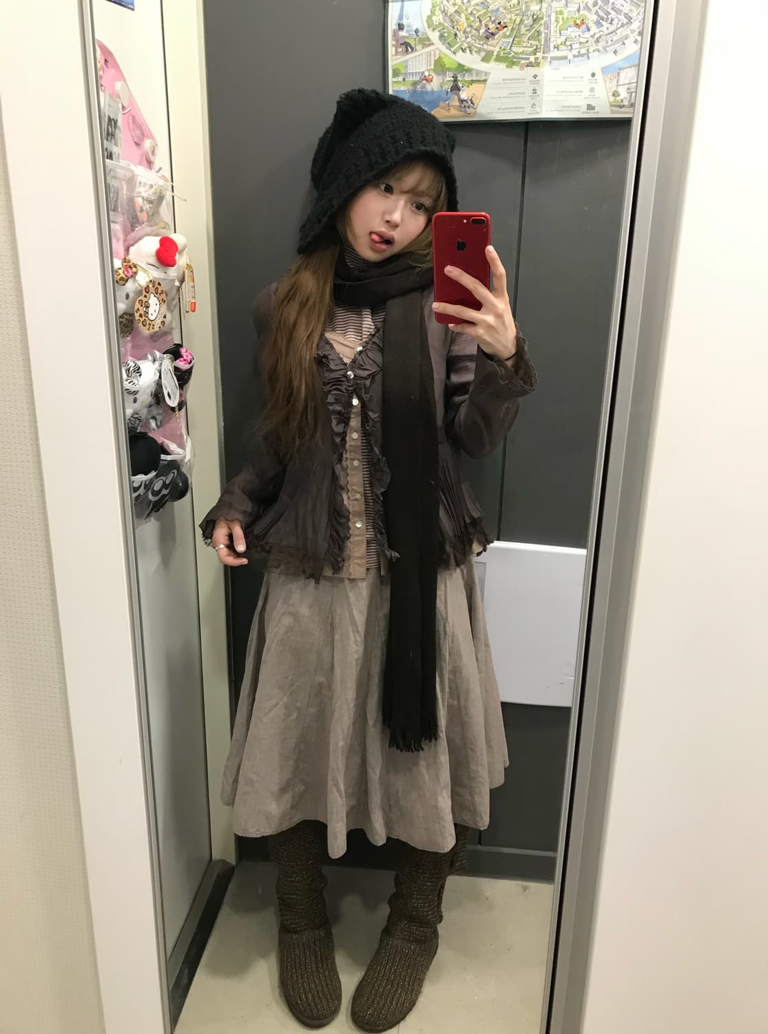 엑시즈팜 브라운 레이스 아일렛 퍼점퍼 핑크초코 코디세트 상품이미지3