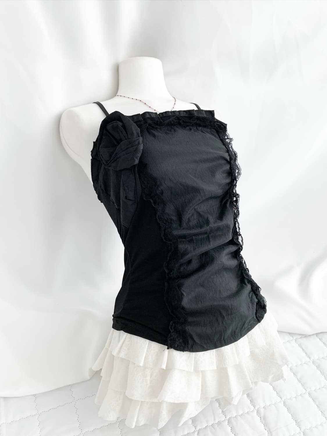 Black fairy ♥ 코사지 레이스 슬리브리스 상품이미지1