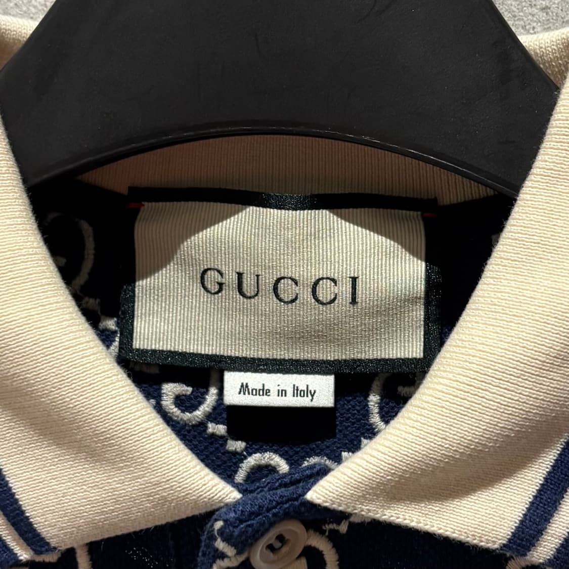 A / L (103) 구찌 GG 스트레치 코튼 카라티 네이비 백화점판 상품이미지2