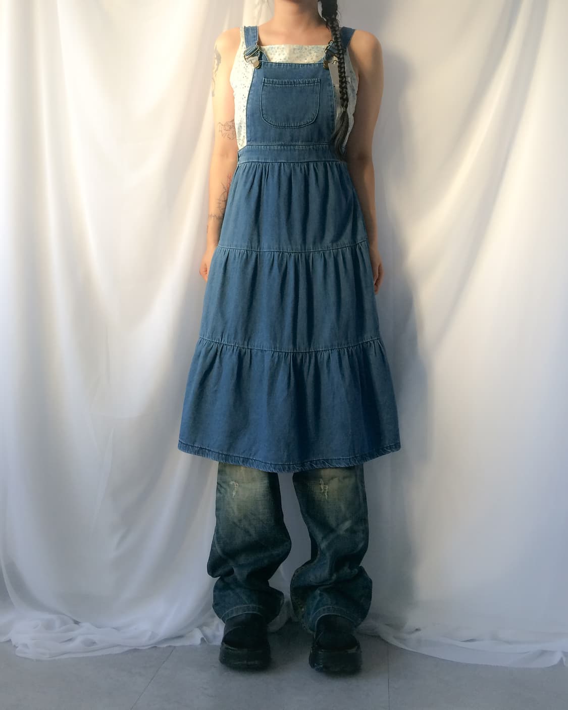 Denim suspender onepeice 상품이미지1