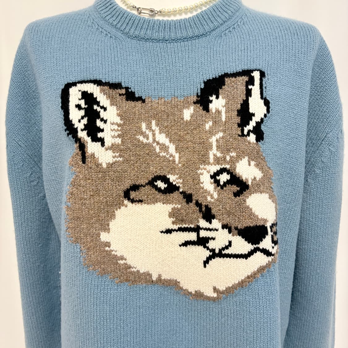 메종키츠네 폭스헤드 라이트 블루 니트 상품이미지4