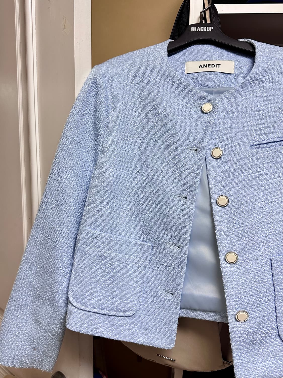 언에디트 버튼 트위드 자켓 스카이블루 상품이미지2