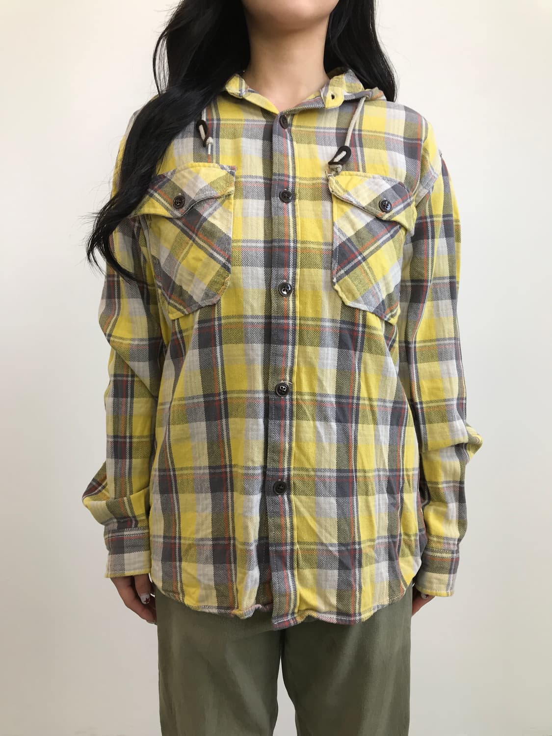 Back Number Yellow Plaid Hood Shirt 상품이미지2