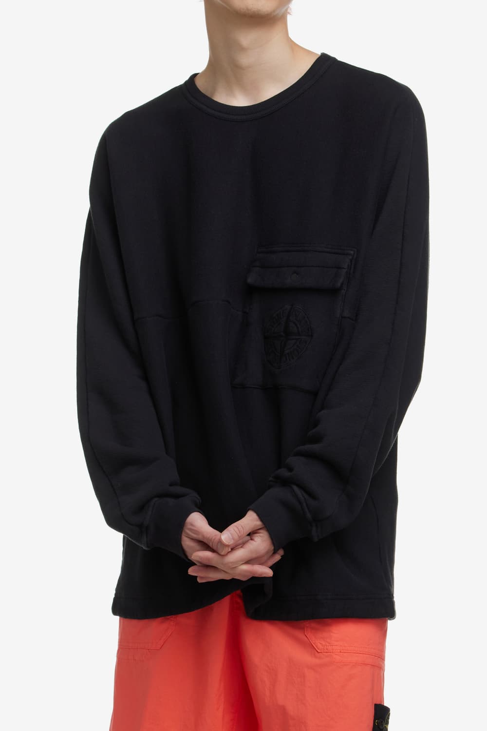 스톤아일랜드 다이아고날 스트레치 프렌치 테리 가먼트 다이드 크루 블랙 상품이미지2