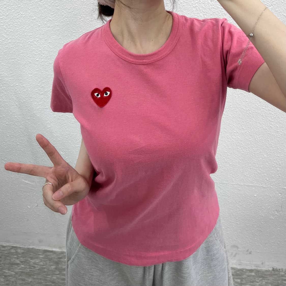 꼼데가르송 레드와펜 코랄핑크 반팔 M 상품이미지5