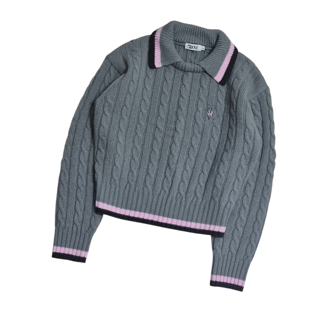(새상품급) 그로브 크롭 꽈배기 니트 상품이미지1