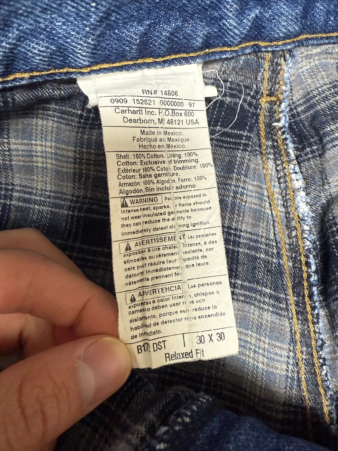 칼하트 USA 체크 라이닝 워크 데님 팬츠 상품이미지7